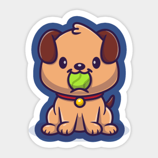 Cute Pug Dog Bite Baseball Cartoon Sticker